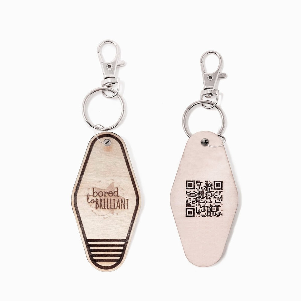 
                  
                    Personalized Business Retro Motel Keychain with QR Code - sonder and wolf
                  
                