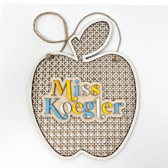 Personalized Rattan Teacher Apple Sign - sonder and wolf