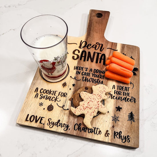 Load image into Gallery viewer, Personalized wood Santa tray cutting board - Santa treat board - sonder and wolf
