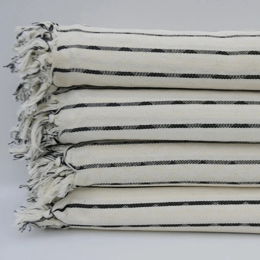 Turkish Beach Towel Black & White Stripe & Detail - sonder and wolf