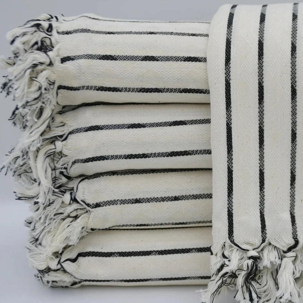 Turkish Beach Towel Black White Stripe Detail sonder and wolf