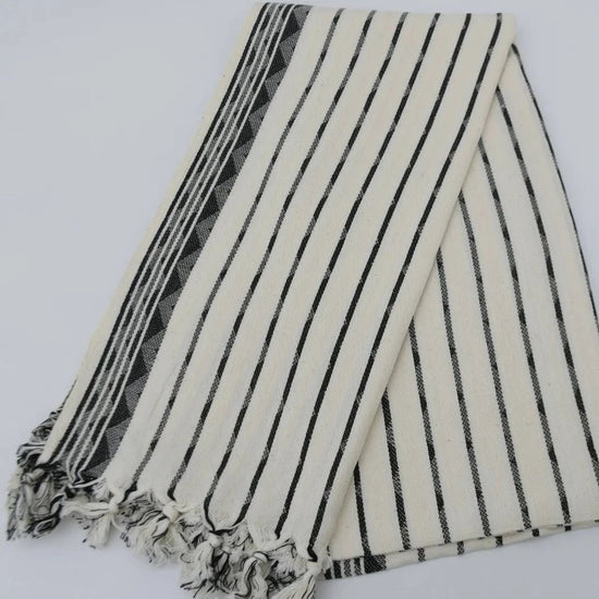 Turkish Beach Towel Black & White Stripe & Detail - sonder and wolf