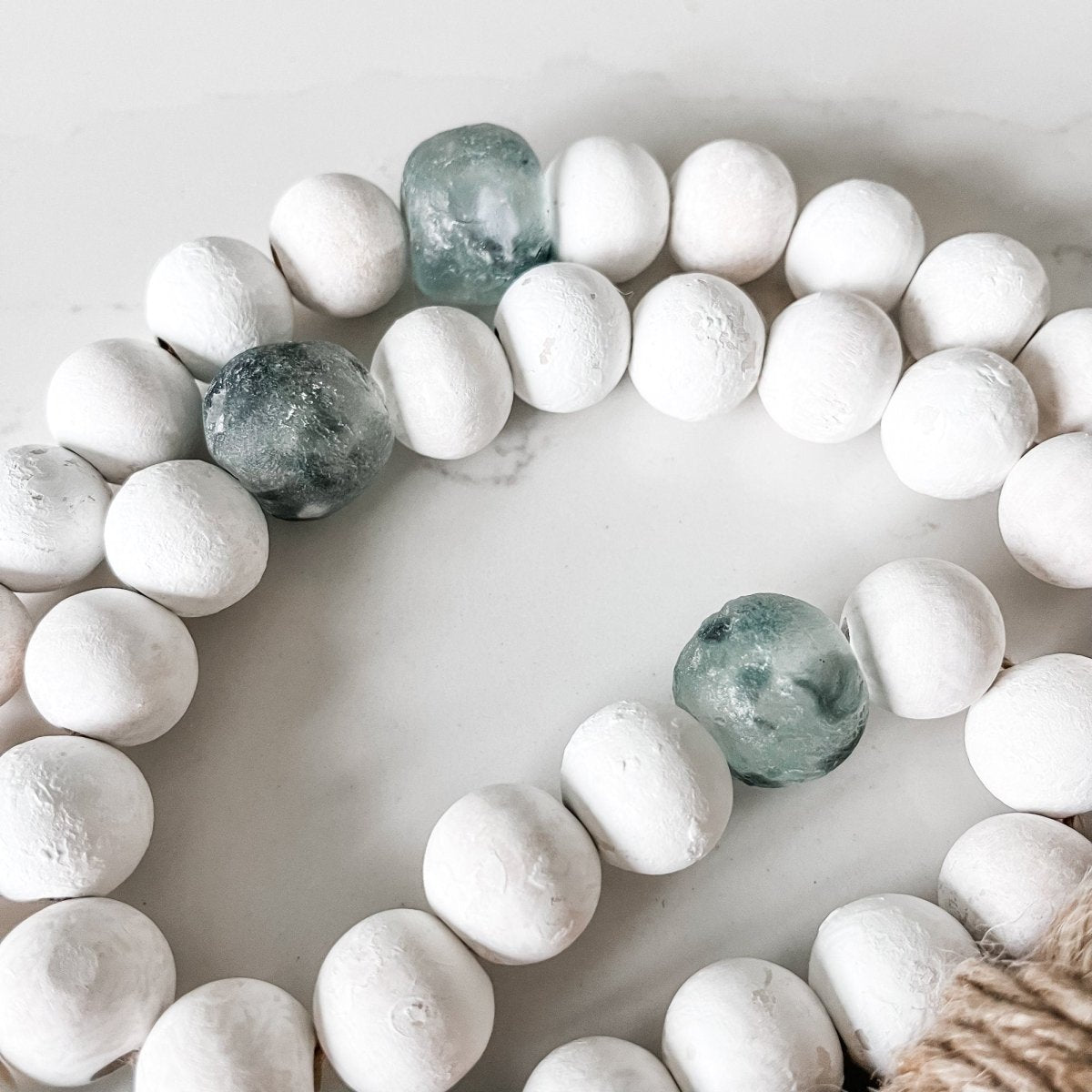 Load image into Gallery viewer, Whitewashed Wood Bead Garland with Jumbo Gray Recycled Glass Beads - sonder and wolf
