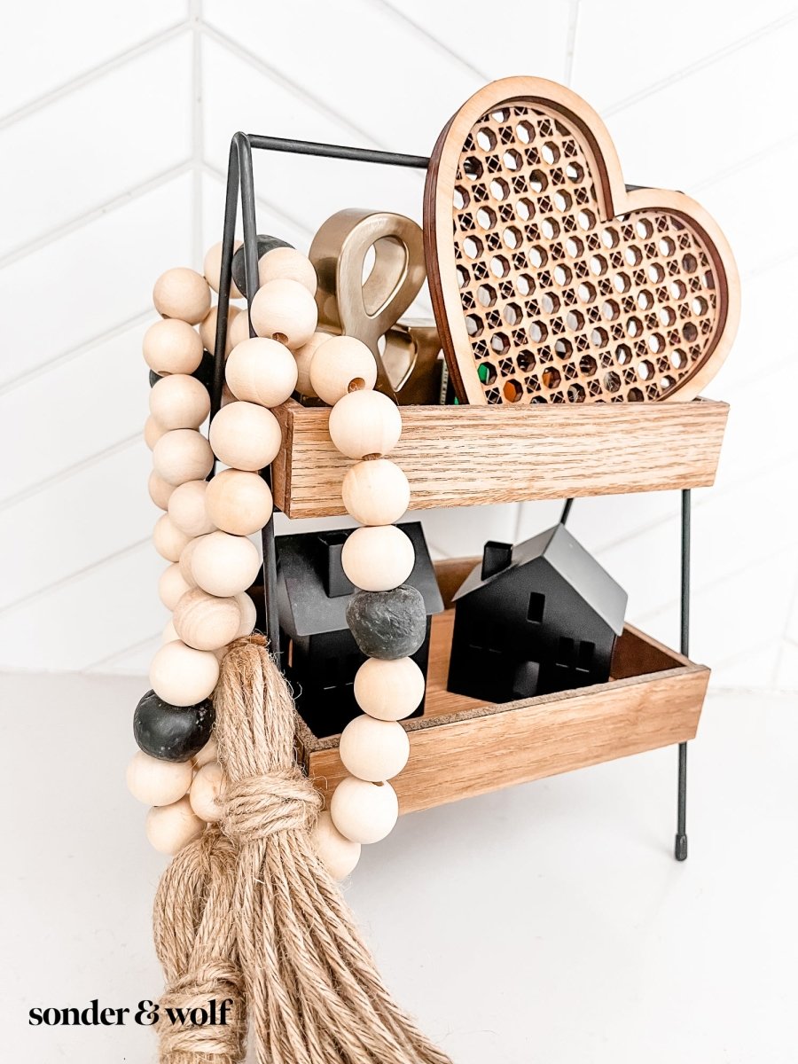 wooden bead garland  Distressed Black Garland with Ribbons – From the  Rocking Chair
