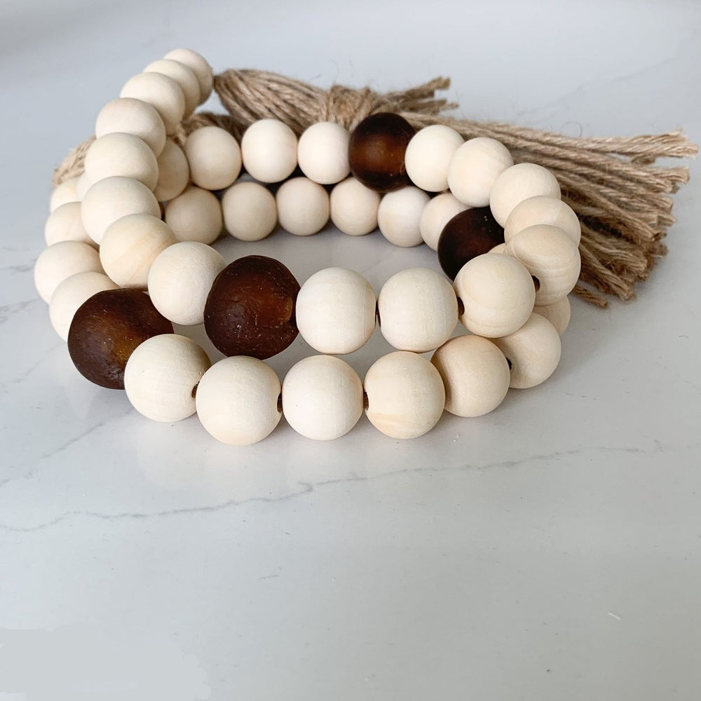 
                  
                    Wood Bead Garland with Amber Recycled Glass Beads - sonder and wolf
                  
                