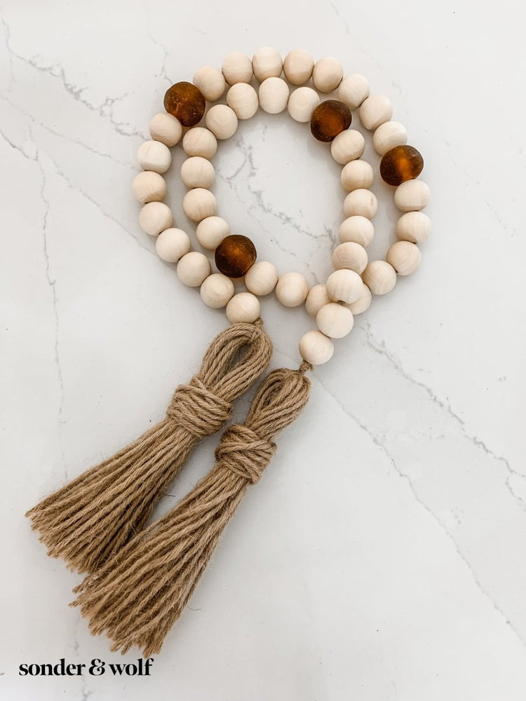 
                  
                    Wood Bead Garland with Amber Recycled Glass Beads - sonder and wolf
                  
                