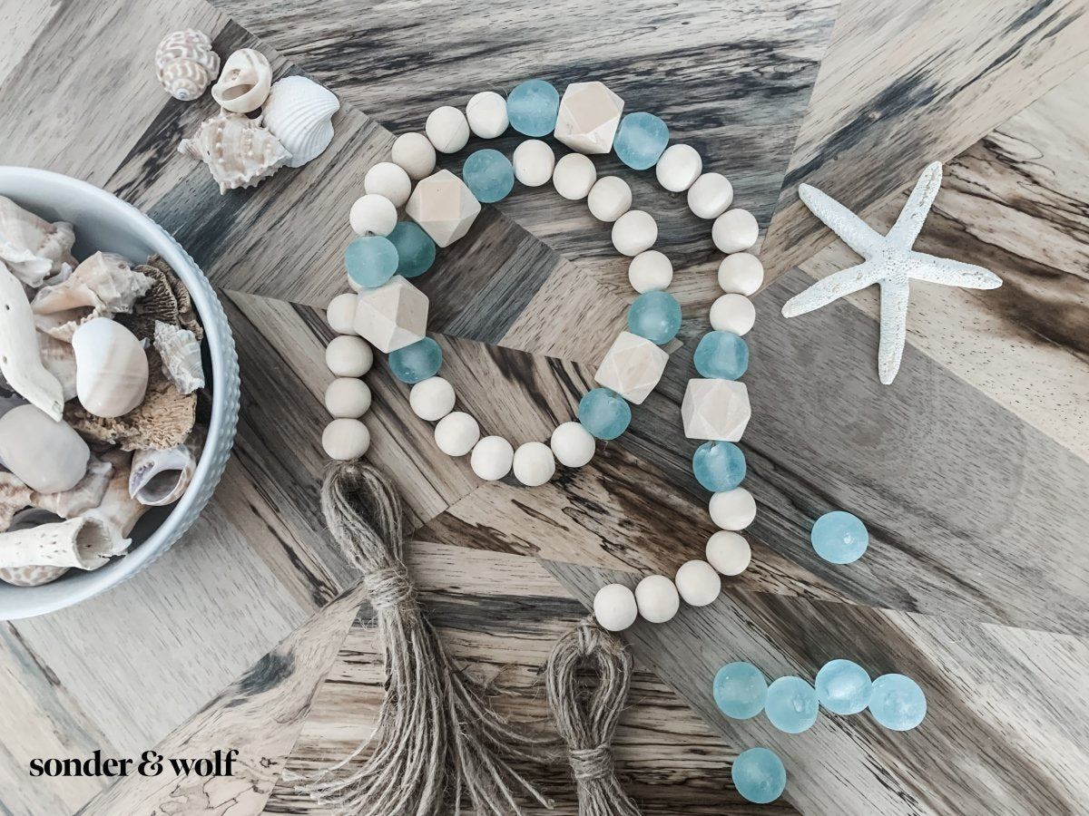 Wood Bead Garland with Grey Recycled Glass Beads – sonder and wolf