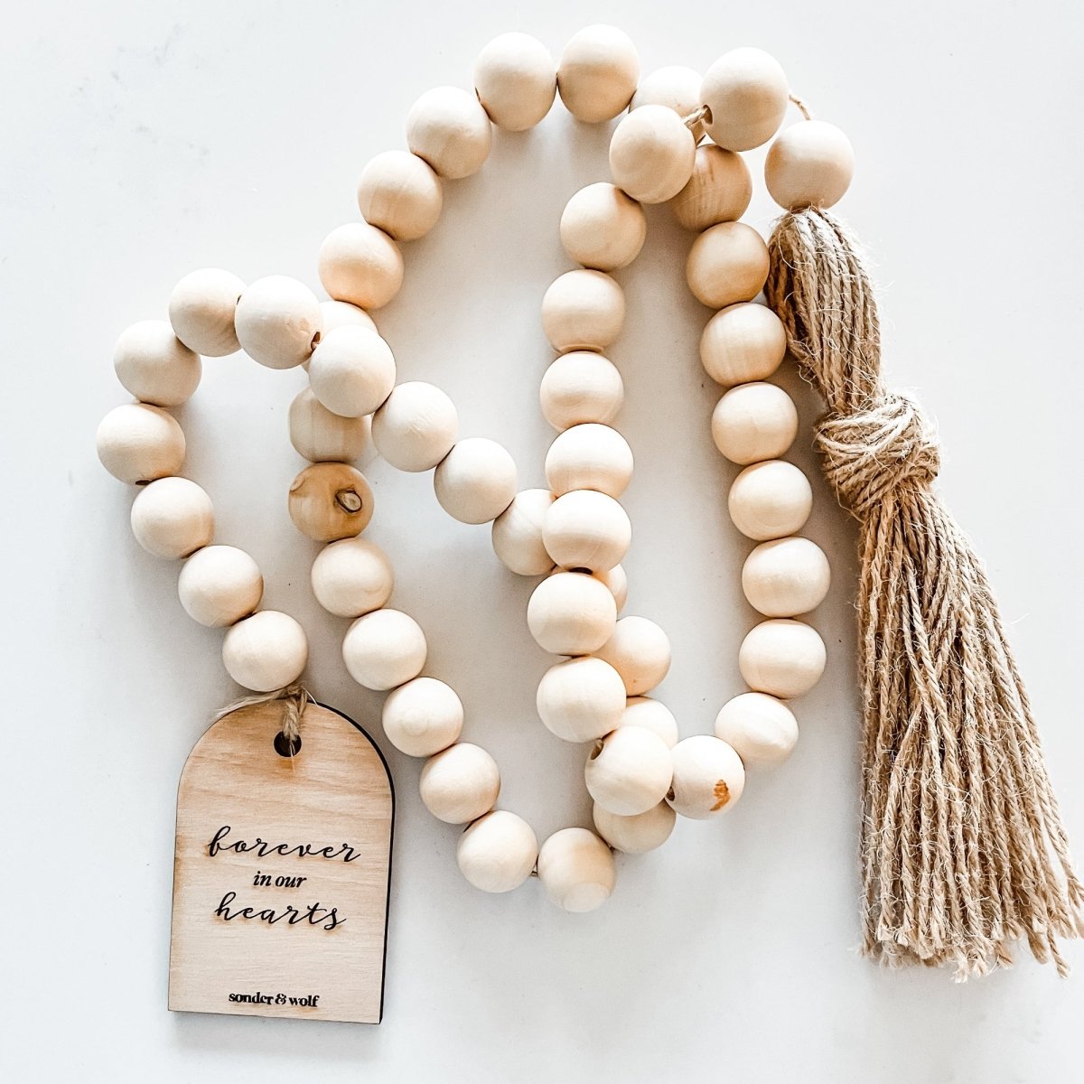 Wood Bead Garland with Forever in our Hearts Tag - sonder and wolf