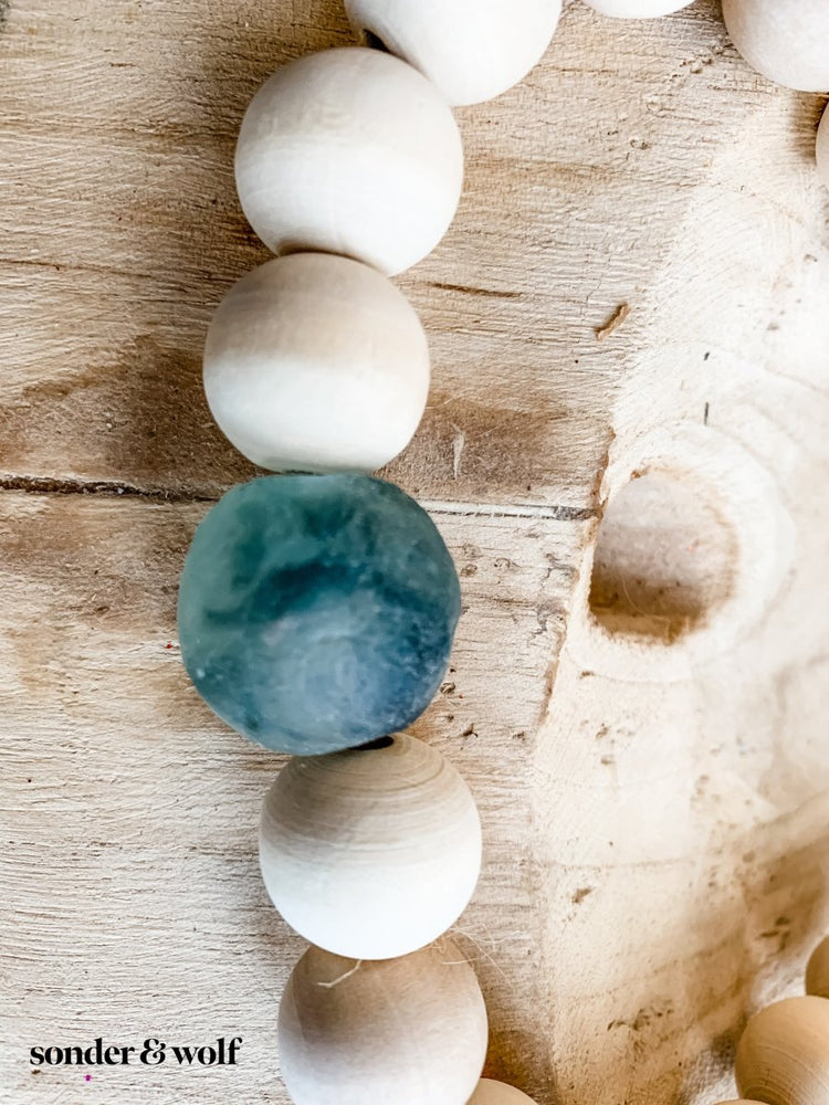 
                  
                    Wood Bead Garland with Grey Recycled Glass Beads - sonder and wolf
                  
                
