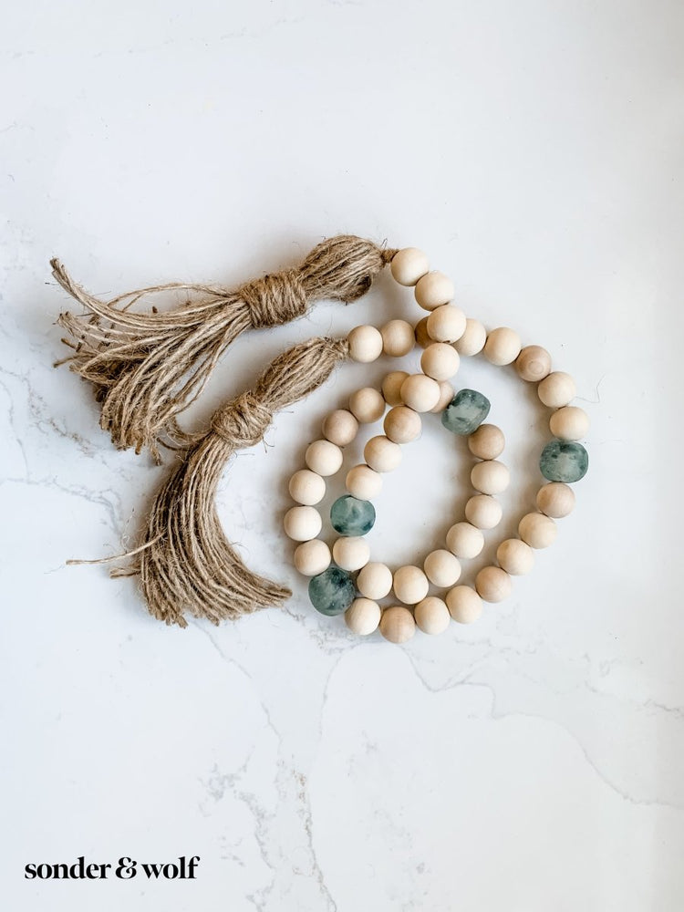 
                  
                    Wood Bead Garland with Grey Recycled Glass Beads - sonder and wolf
                  
                