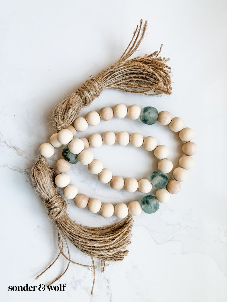 
                  
                    Wood Bead Garland with Grey Recycled Glass Beads - sonder and wolf
                  
                