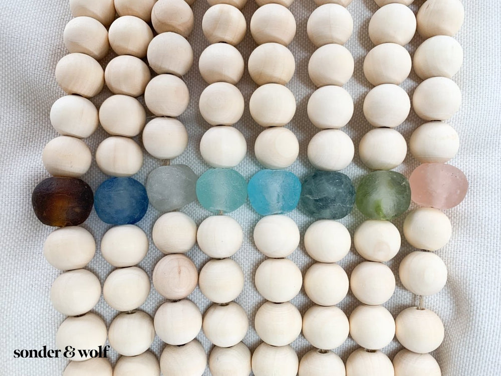 
                  
                    Wood Bead Garland with Ice Blue Recycled Glass Beads - sonder and wolf
                  
                