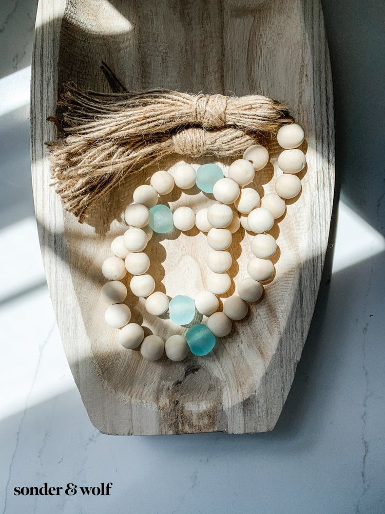 
                  
                    Wood Bead Garland with Ice Blue Recycled Glass Beads - sonder and wolf
                  
                