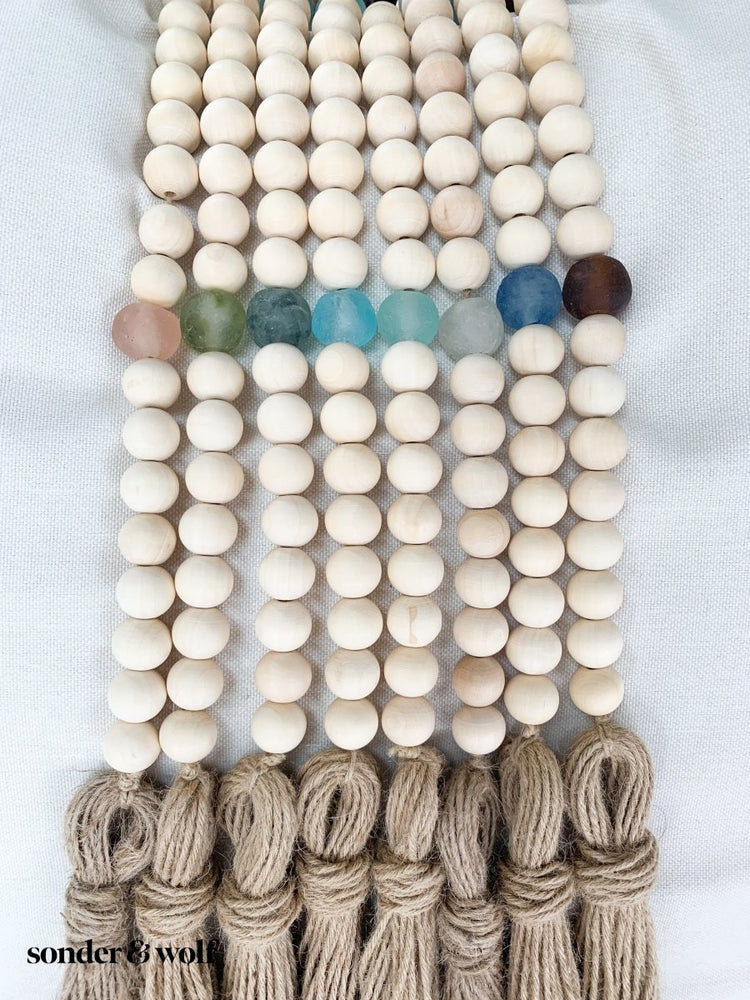 
                  
                    Wood Bead Garland with Ice Blue Recycled Glass Beads - sonder and wolf
                  
                