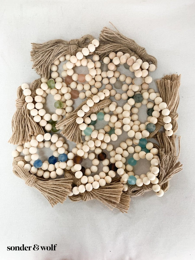 
                  
                    Wood Bead Garland with Ice Blue Recycled Glass Beads - sonder and wolf
                  
                