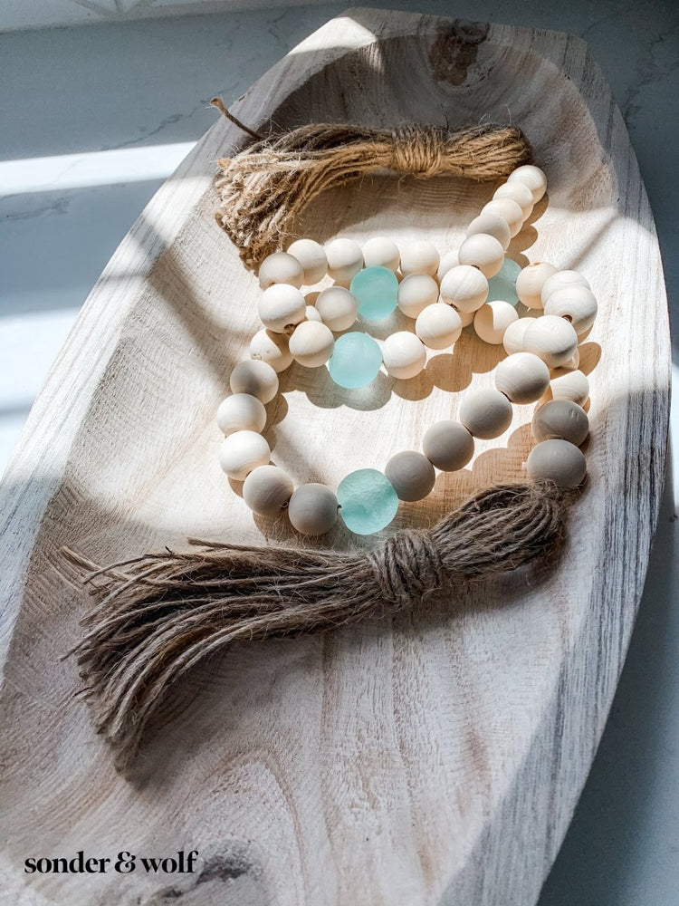 
                  
                    Wood Bead Garland with Ice Blue Recycled Glass Beads - sonder and wolf
                  
                