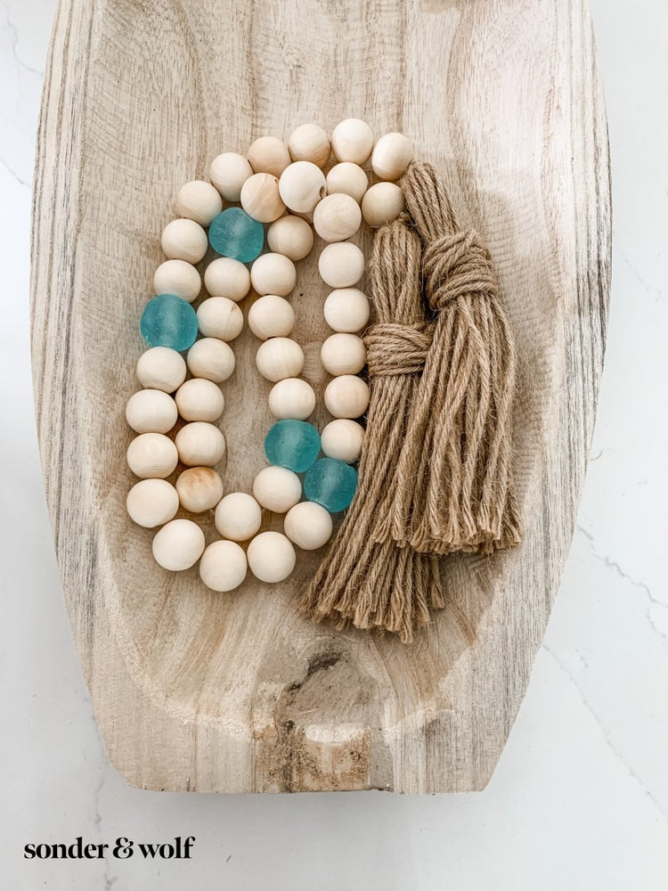 
                  
                    Wood Bead Garland with Ice Blue Recycled Glass Beads - sonder and wolf
                  
                