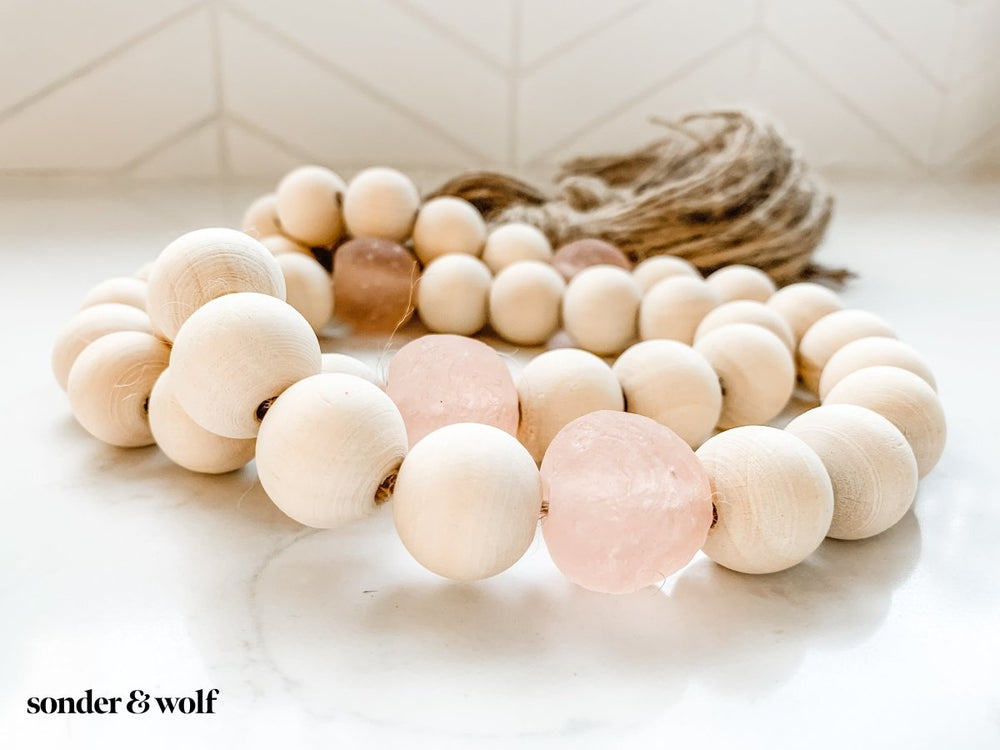 
                  
                    Wood Bead Garland with Rose Recycled Glass Beads - sonder and wolf
                  
                