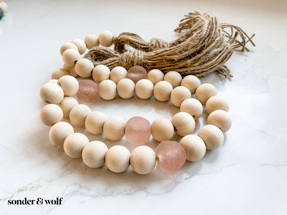 
                  
                    Wood Bead Garland with Rose Recycled Glass Beads - sonder and wolf
                  
                