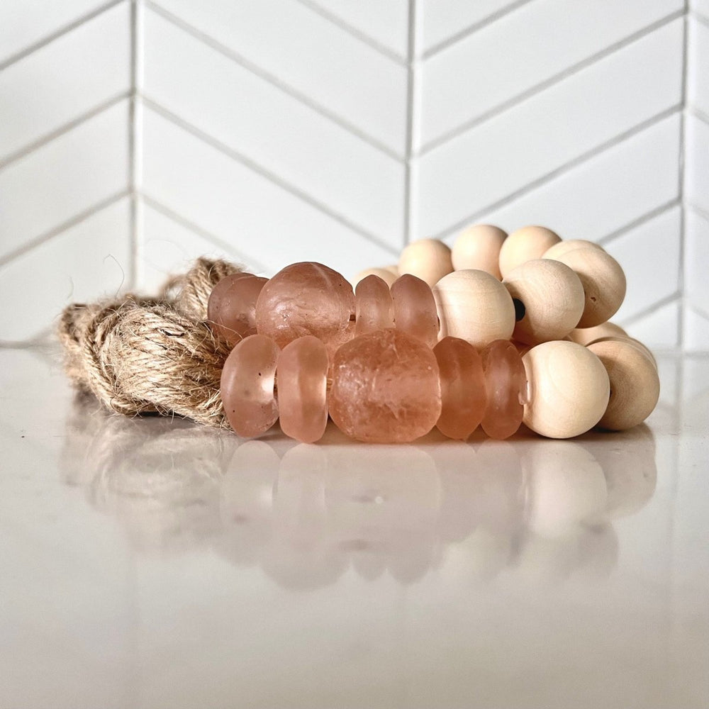 
                  
                    Wood Bead & Rose Mixed Size Recycled Glass Beads Garland - sonder and wolf
                  
                