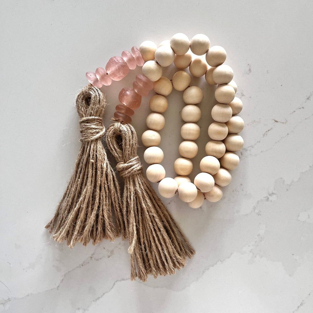 Wood Bead & Rose Mixed Size Recycled Glass Beads Garland - sonder and wolf