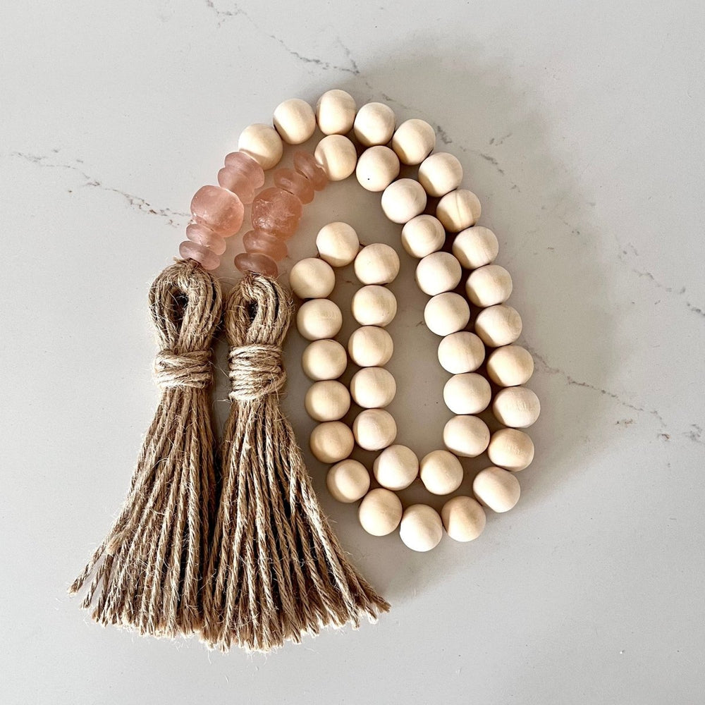 
                  
                    Wood Bead & Rose Mixed Size Recycled Glass Beads Garland - sonder and wolf
                  
                